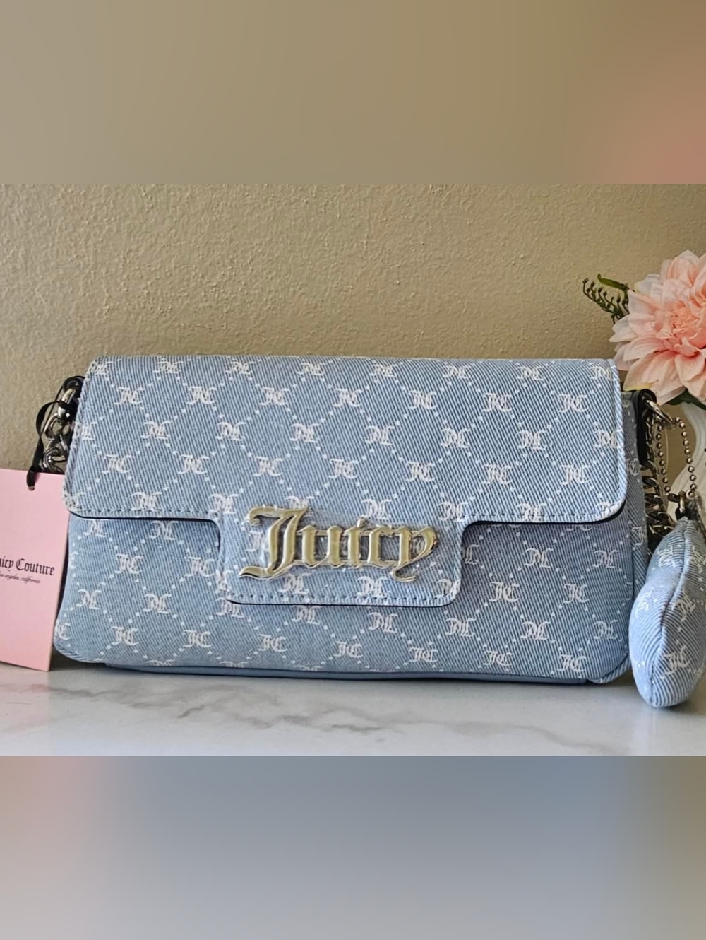 Juicy Couture She’s The Moment Denim Flap Light Blue Shoulder Bag - NWT